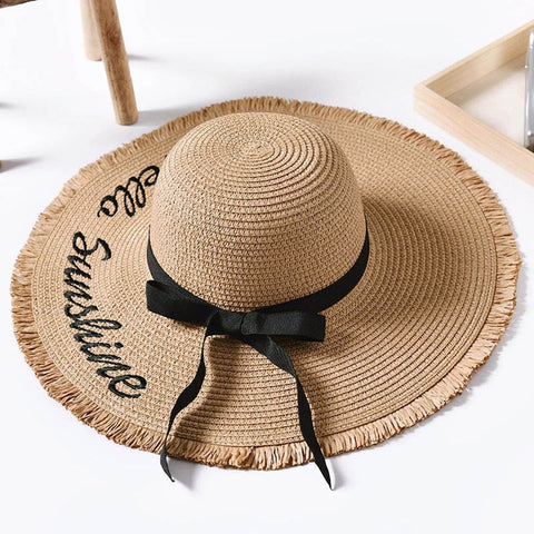 Embroidery Summer Straw Hat Women Wide Brim Sun Protection Beach Hat 2020 Adjustable Floppy Foldable Sun Hats for Women Ladies