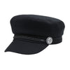 Fashion black Hat Winter Cap Wool Hat Women Button Cap Casual Street wear rope flat Cap Elegant Solid Autumn